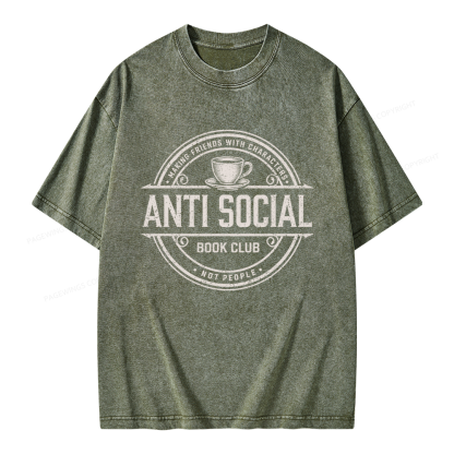 Pagewing Anti Social Book Club Unisex Washed T-shirt