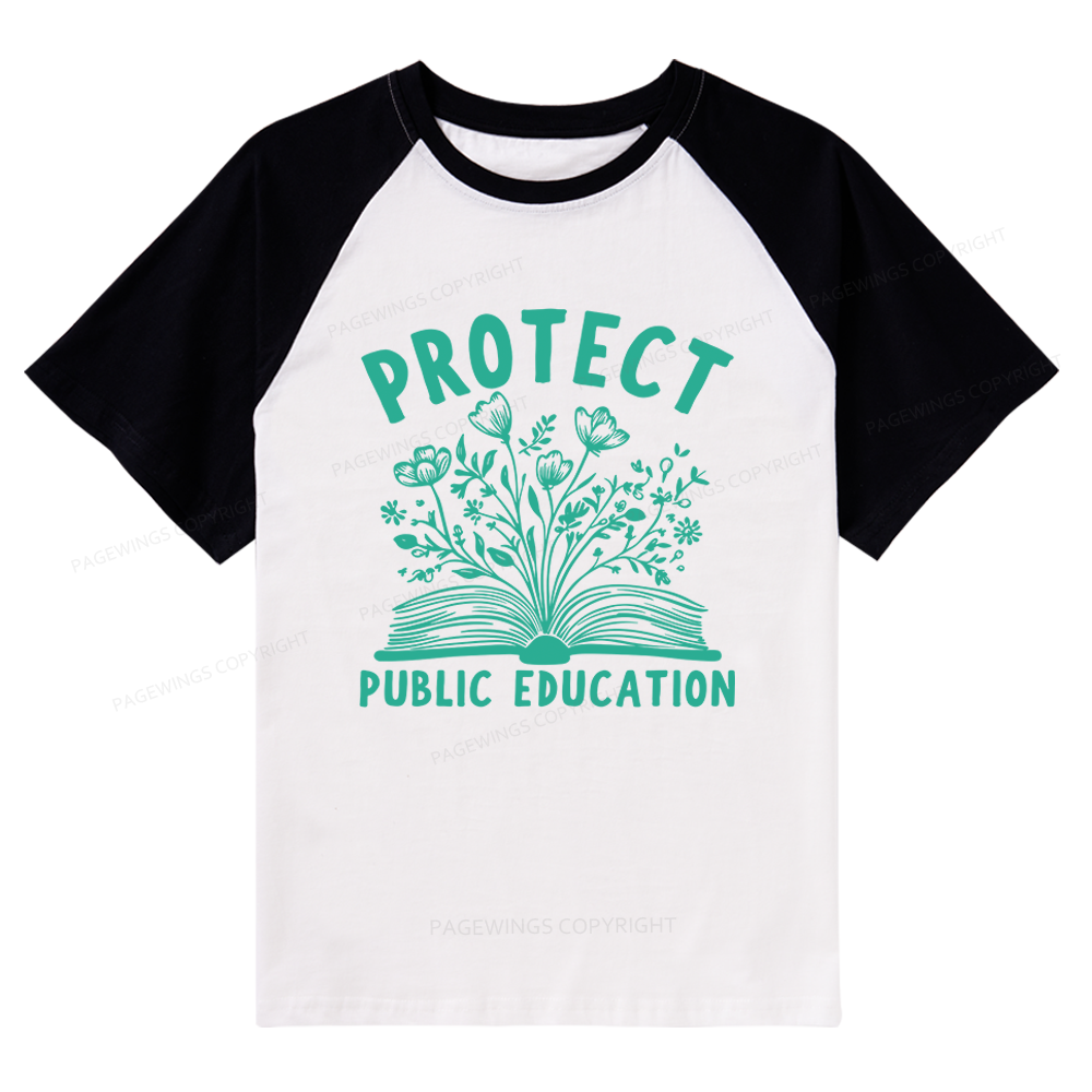 Pagewings Protect Public Education 15808 Bookish Raglan T-shirt