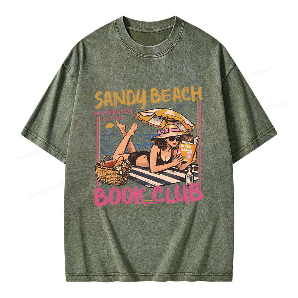Pagewing Sandy Beach Book Club Unisex Washed T-shirt