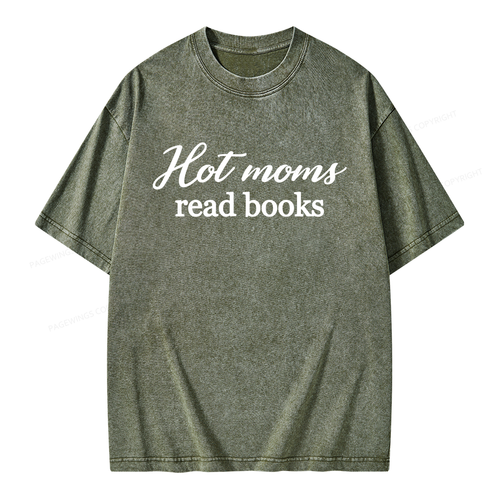 Pagewings Hot Moms Read Books Unisex Washed T-shirt