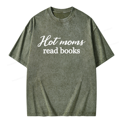 Pagewings Hot Moms Read Books Unisex Washed T-shirt