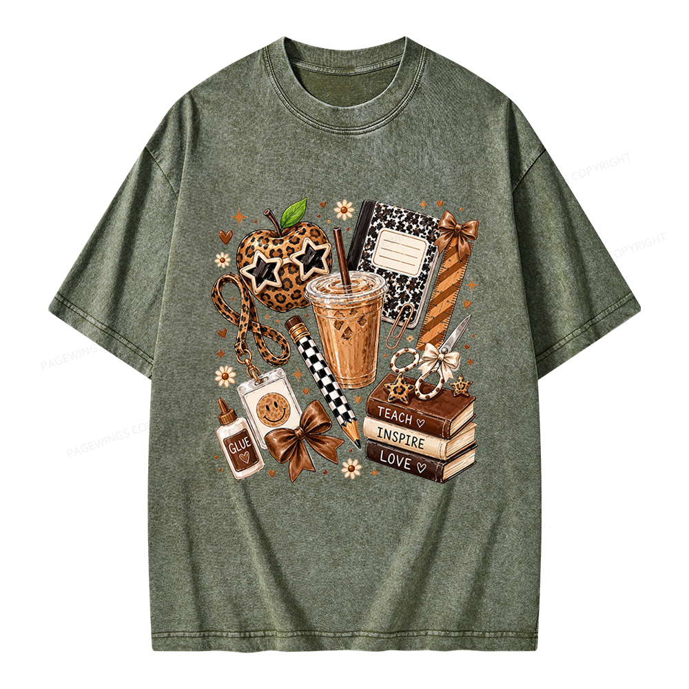 Pagewing Leopard Teacher Book Unisex Washed T-shirt