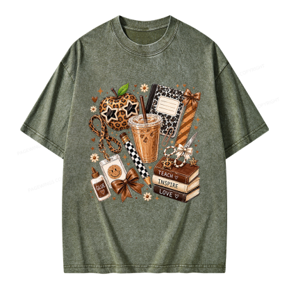 Pagewing Leopard Teacher Book Unisex Washed T-shirt