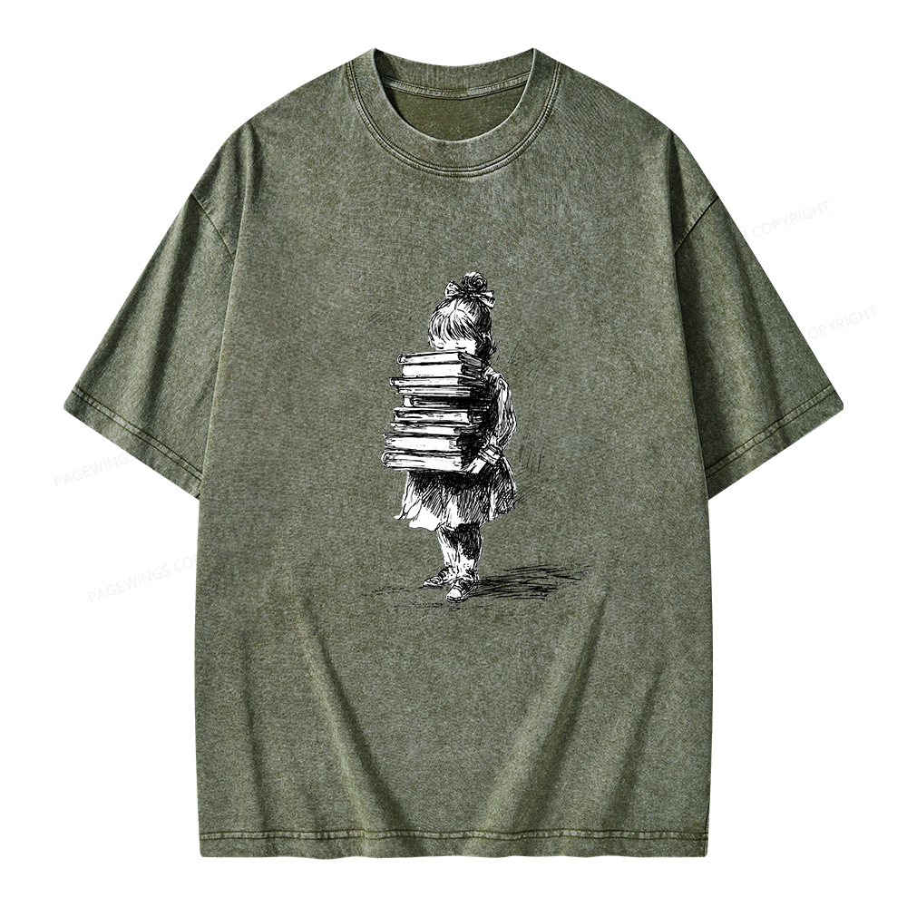 Pagewing Little Book Lover Girl Unisex Washed T-shirt
