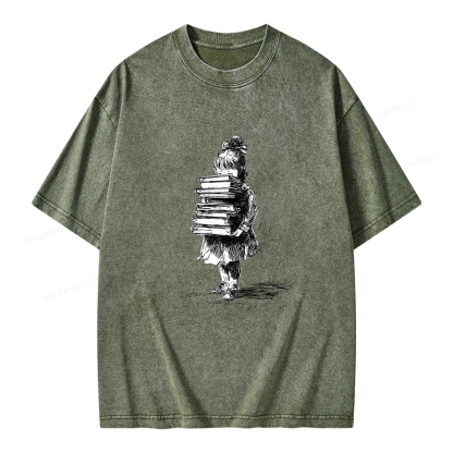 Pagewing Little Book Lover Girl Unisex Washed T-shirt