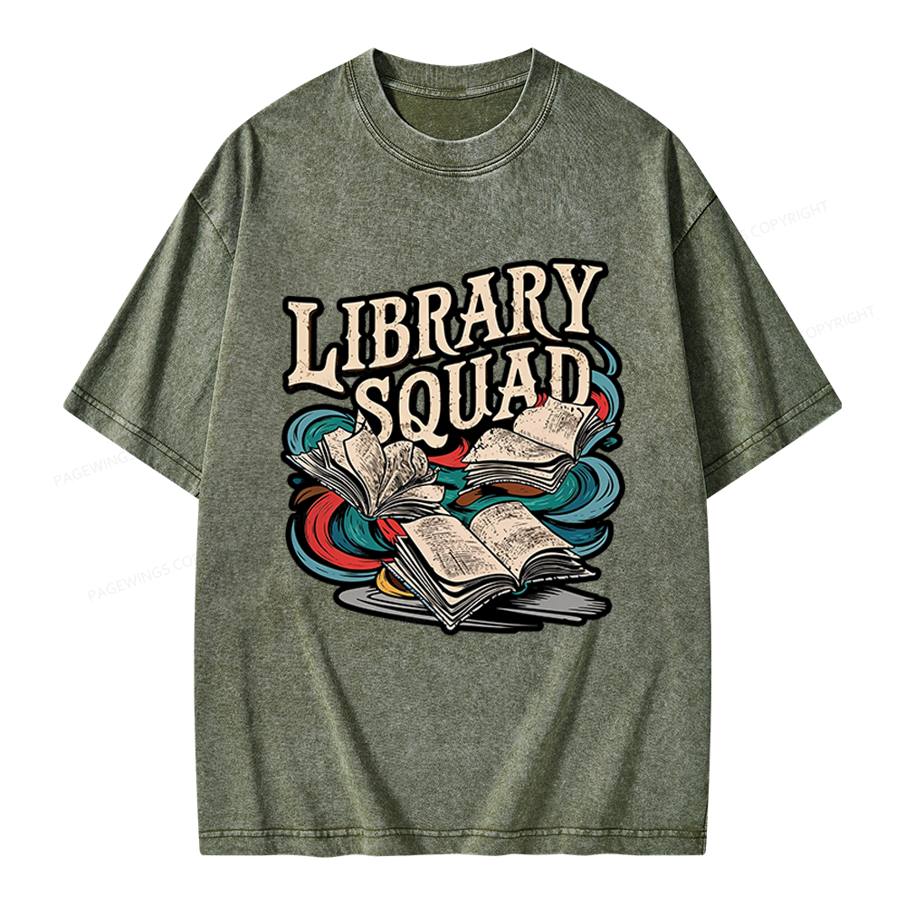 Pagewings Vintage Library Squad Unisex Washed T-shirt
