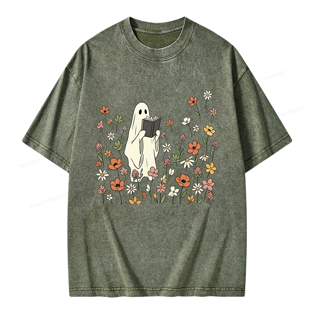 Pagewing Reading Ghost Unisex Washed T-shirt