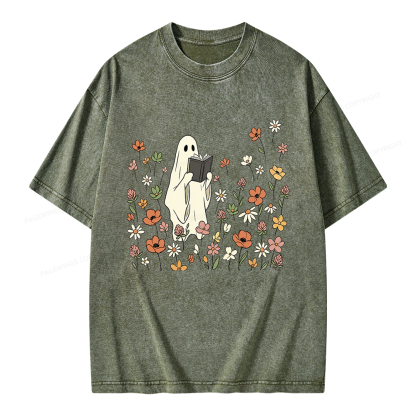 Pagewing Reading Ghost Unisex Washed T-shirt