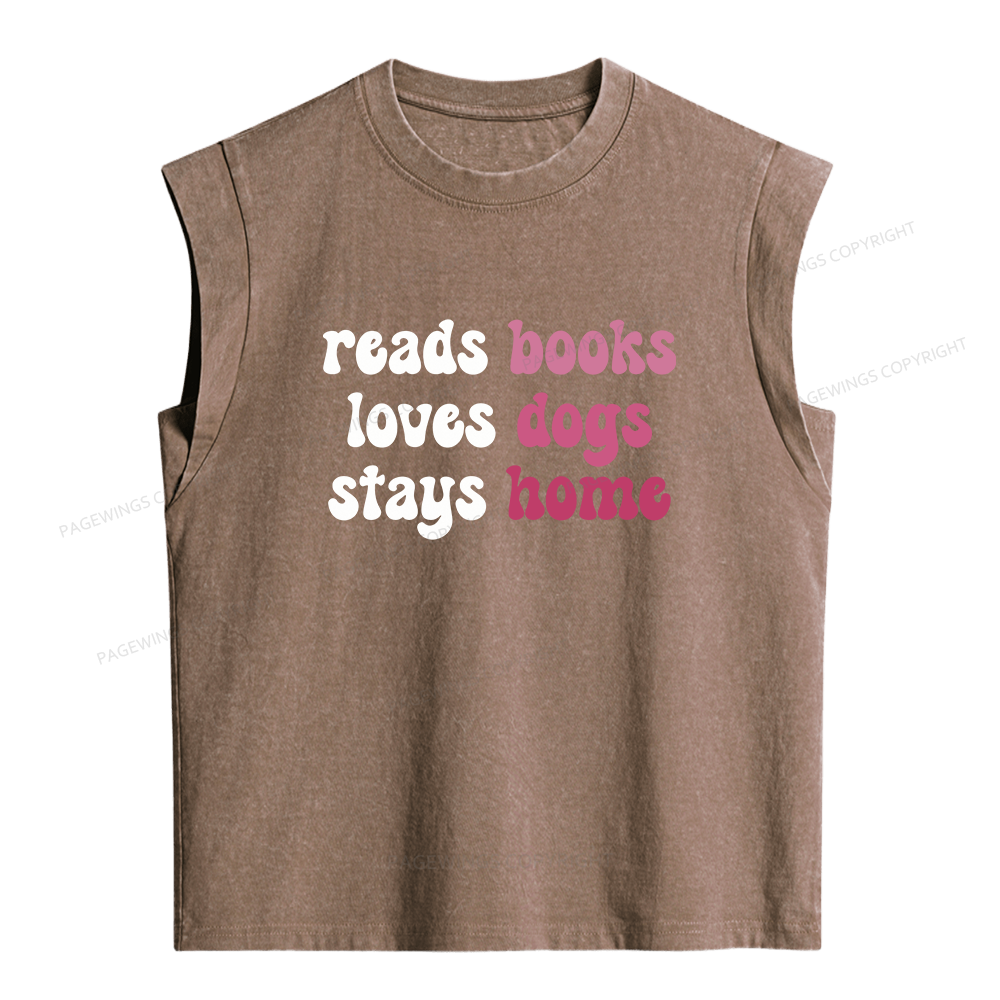 Pagewing Read Books & Lovs Dogs & Stay Home 10984 Bookish Women's Washed Tank Top