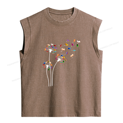 Pagewings Cute Dandelion Books Flower Fly 10035 Bookish Women's Washed Tank Top