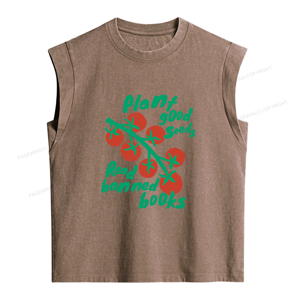 Pagewings Plant Good Seeds Read Banned Books 12636 Bookish Women's Washed Tank Top