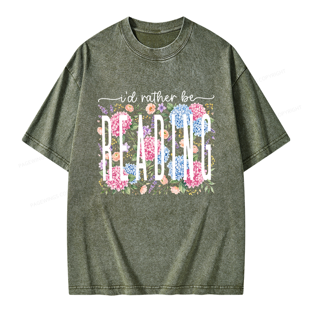 Pagewings Retro Floral Book Lover Unisex Washed T-shirt