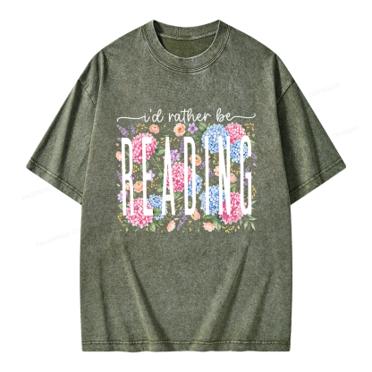 Pagewings Retro Floral Book Lover Unisex Washed T-shirt