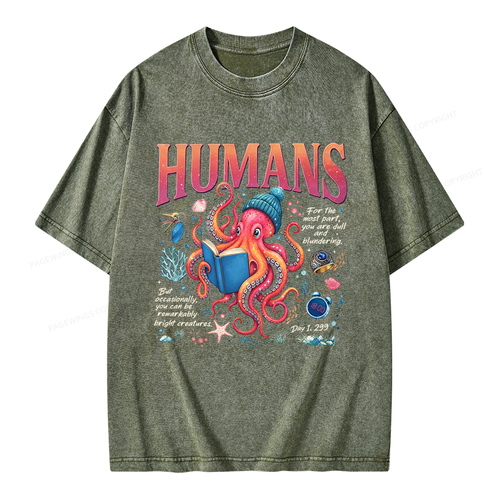 Pagewings Book Lover Octopus Unisex Washed T-shirt