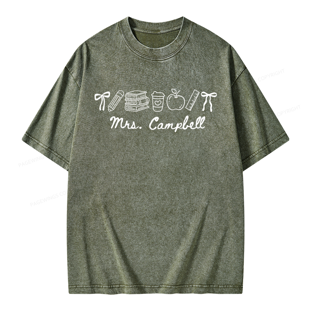 Pagewings Personalized Name Teacher Unisex Washed T-shirt