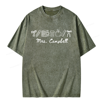 Pagewings Personalized Name Teacher Unisex Washed T-shirt