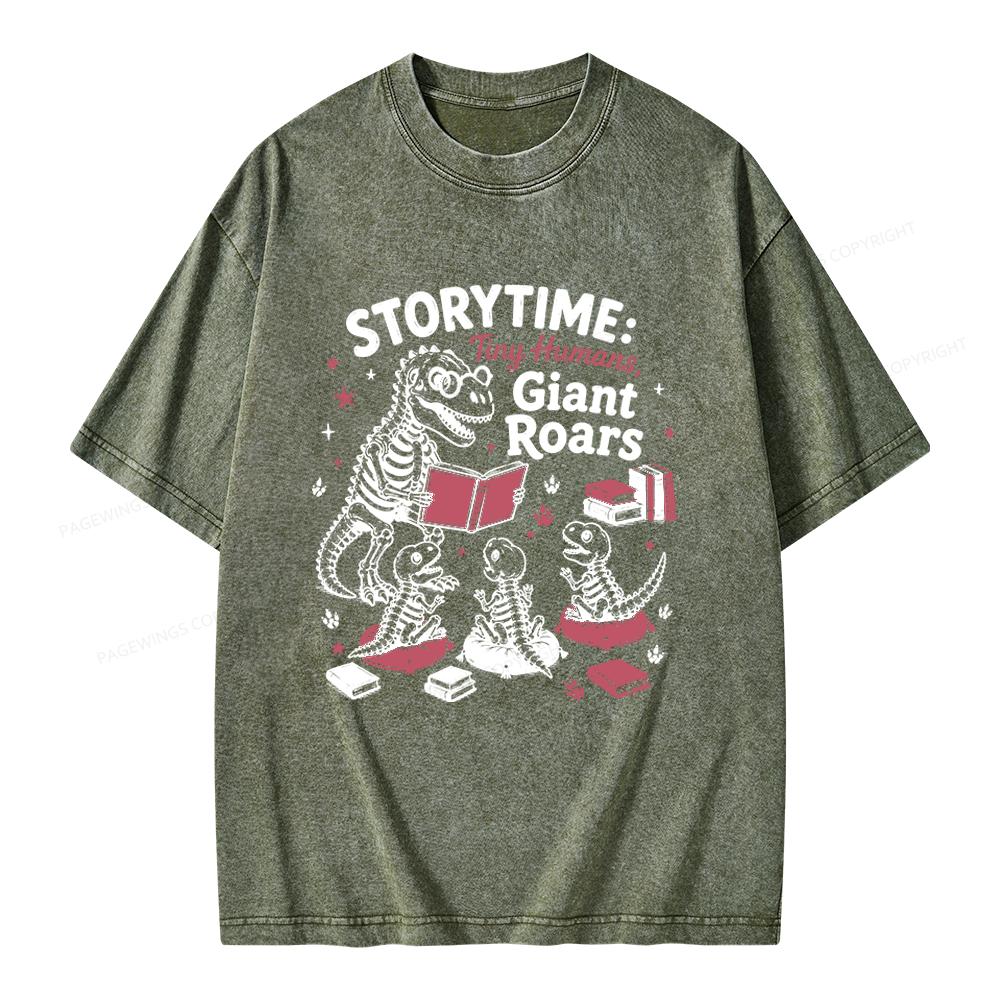 Pagewings School Librarian Dinosaur Unisex Washed T-shirt