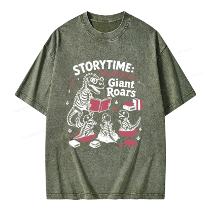 Pagewings School Librarian Dinosaur Unisex Washed T-shirt