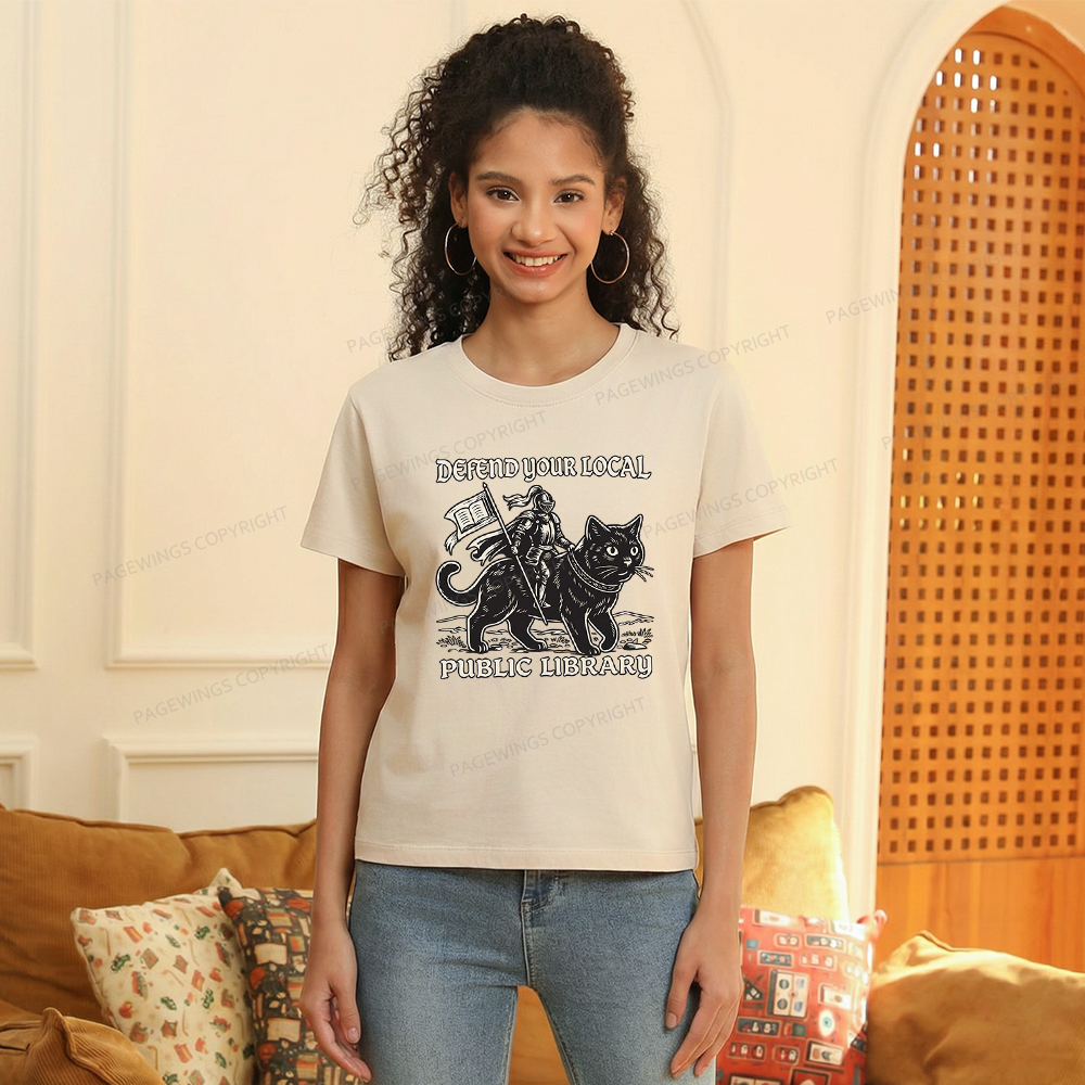 Pagewings Defend Your Local Public Library 15807 Bookish Women's Washed T-shirt