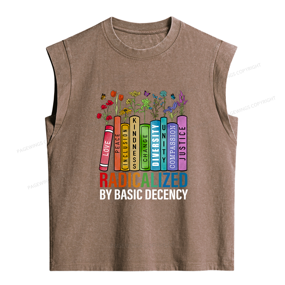 Pagewings Radicalized by Basic Decency Bookish Women's Washed Tank Top