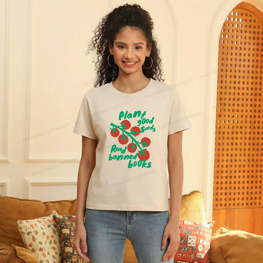 Pagewings Plant Good Seeds Read Banned Books 12636 Bookish Women's Washed T-shirt