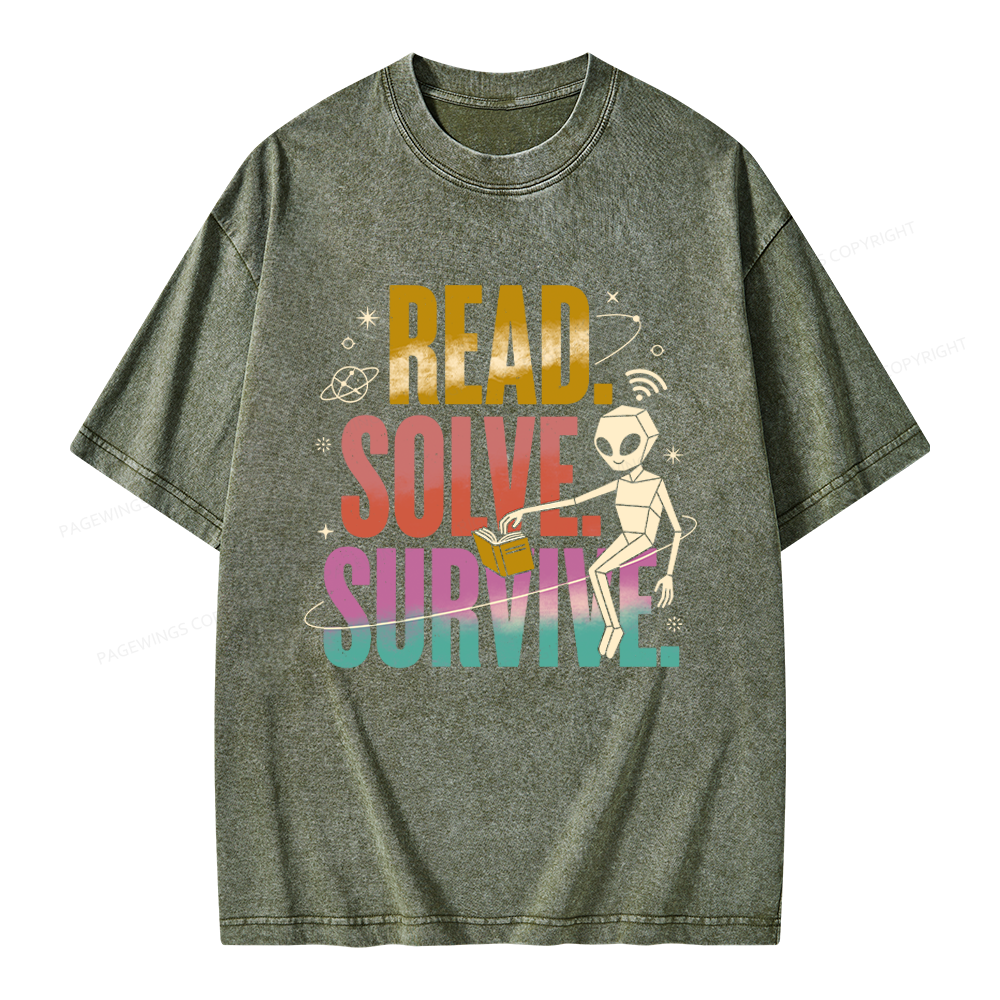 Pagewings Read Solve Survive Unisex Washed T-shirt