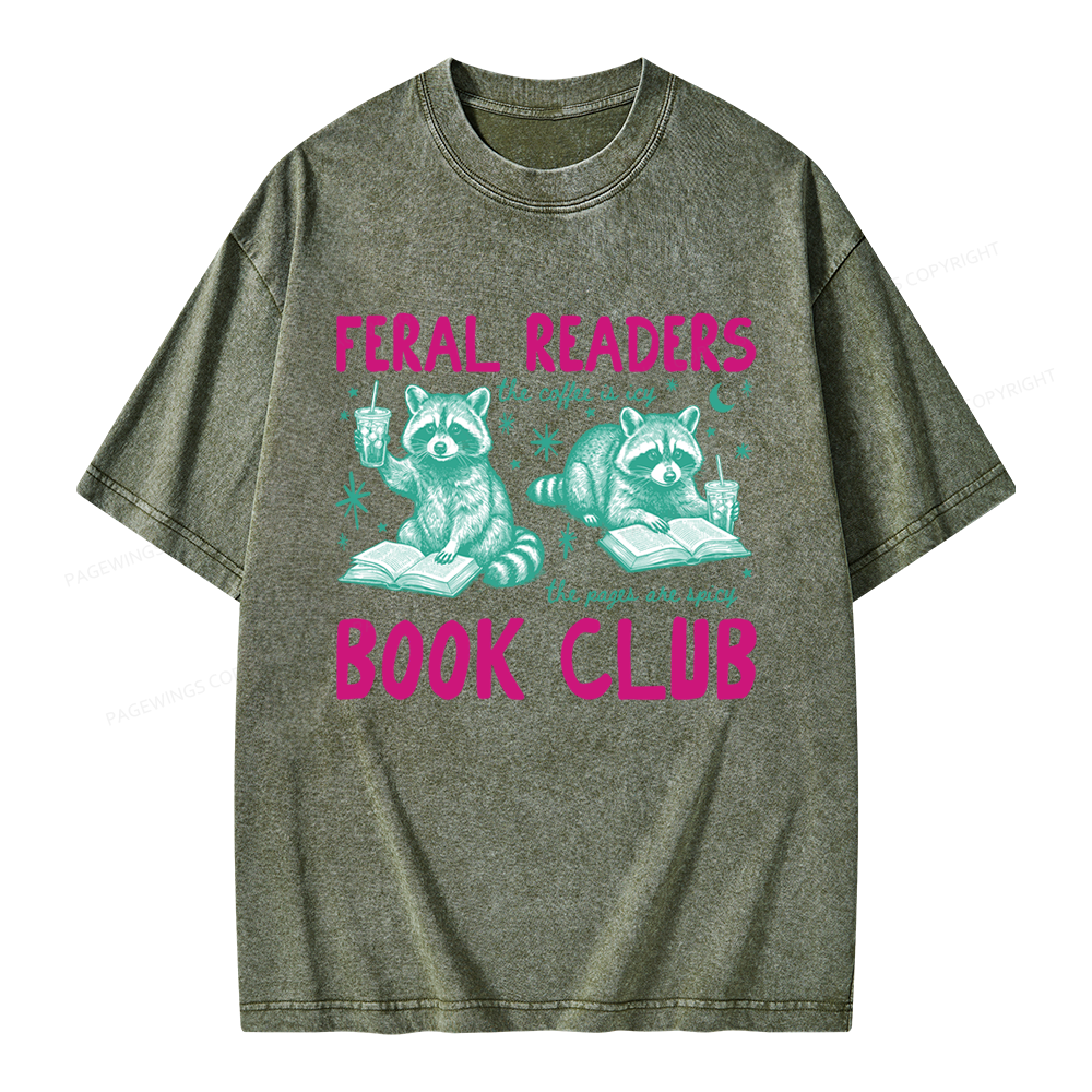 Pagewings Feral Readers Book Club Unisex Washed T-shirt