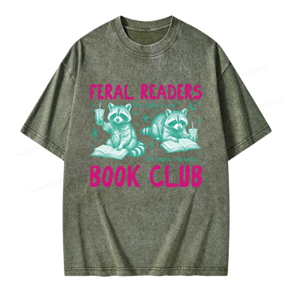 Pagewings Feral Readers Book Club Unisex Washed T-shirt