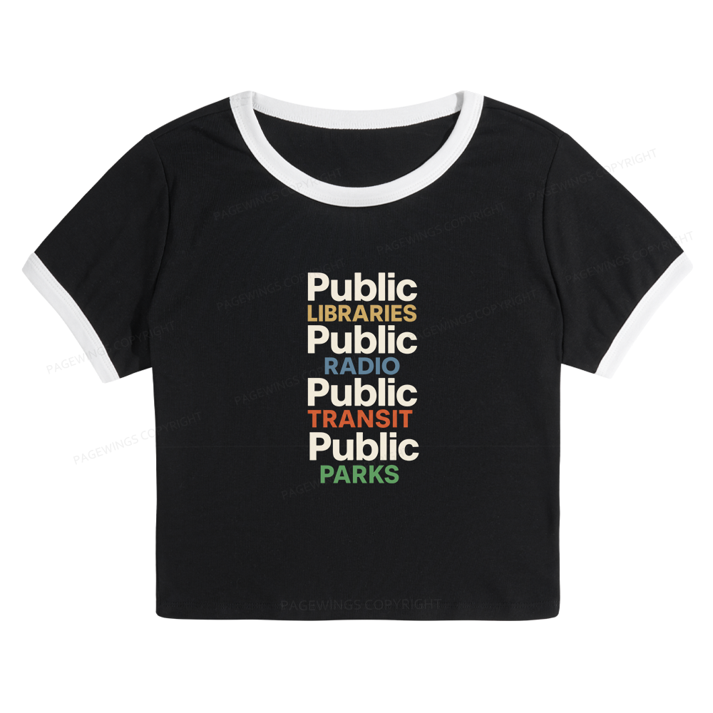 Pagewings Public Libraries 15687 Bookish Baby Tee Cropped Ringer T-Shirt
