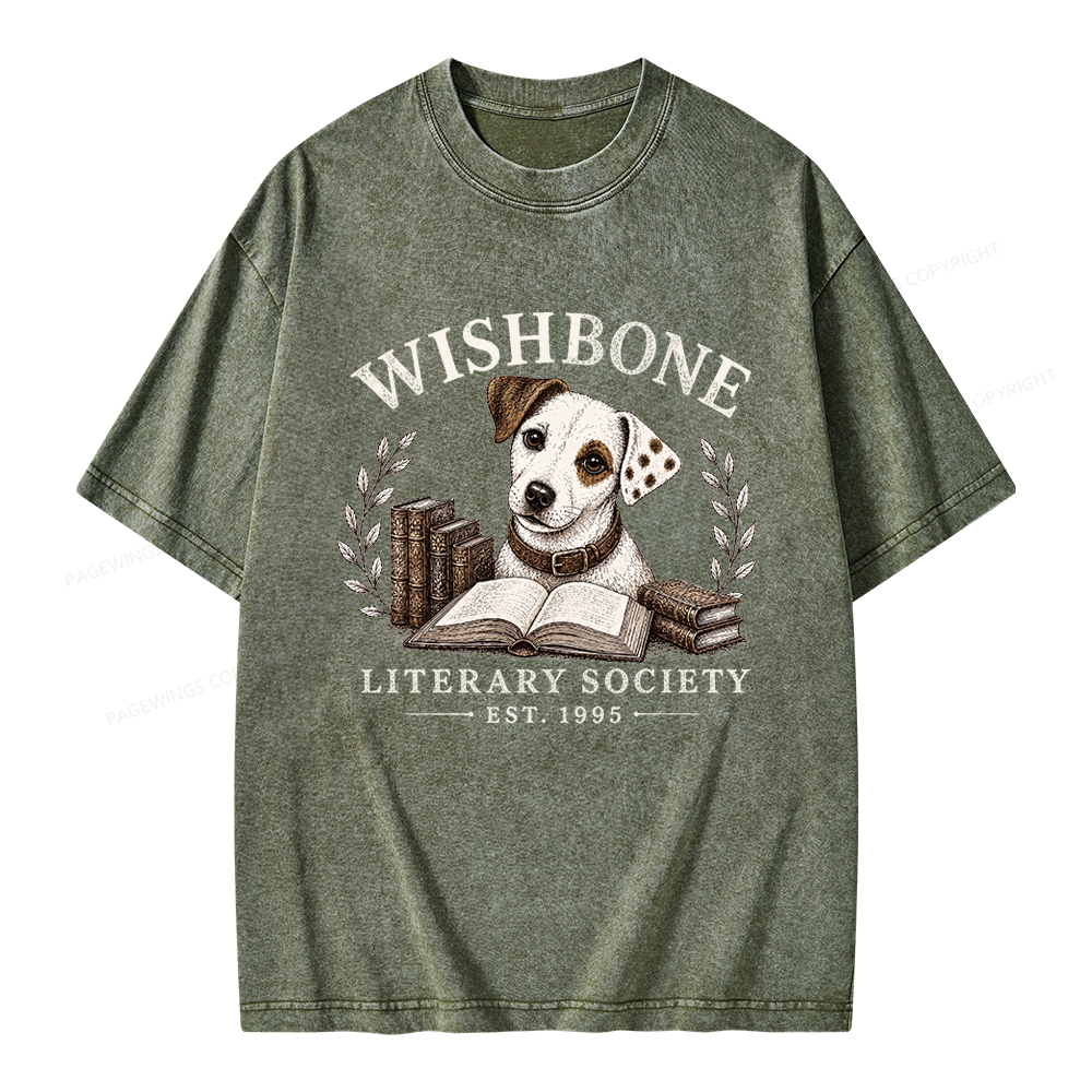 Pagewings Wishbone Literary Society Unisex Washed T-shirt