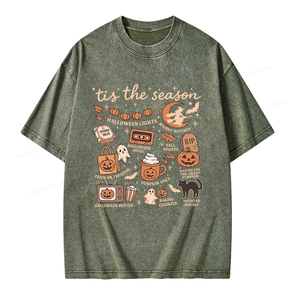 Pagewing Vintage Halloween Unisex Washed T-shirt