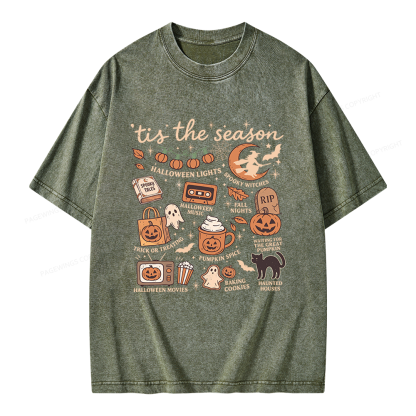 Pagewing Vintage Halloween Unisex Washed T-shirt