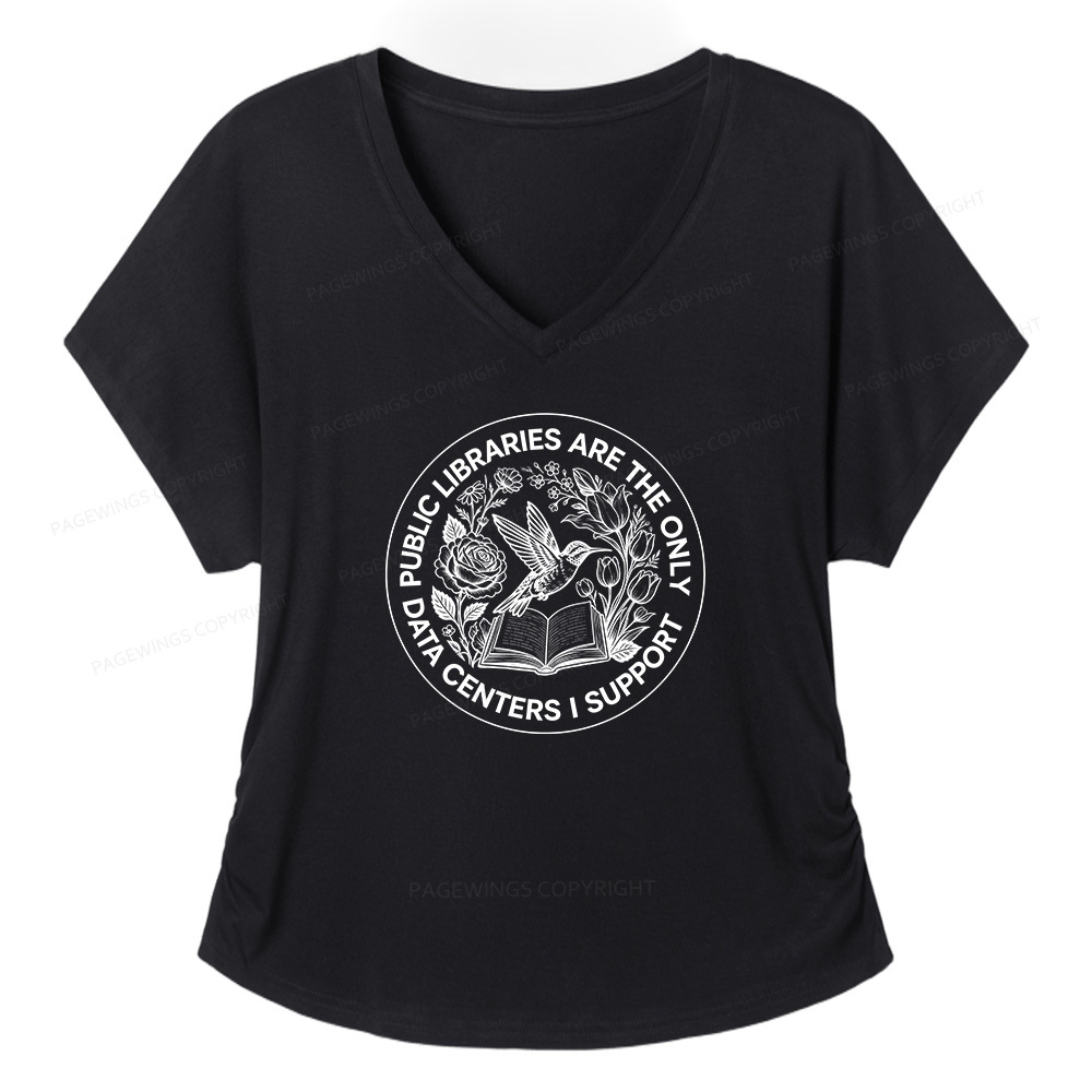 Pagewings Public Libraries are the only Data Centers I Support Soft Women's Modal V-neck T-shirt  