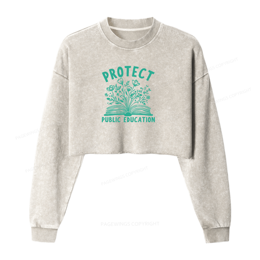Pagewings Protect Public Education 15808 Bookish Washed Crop Sweatshirt