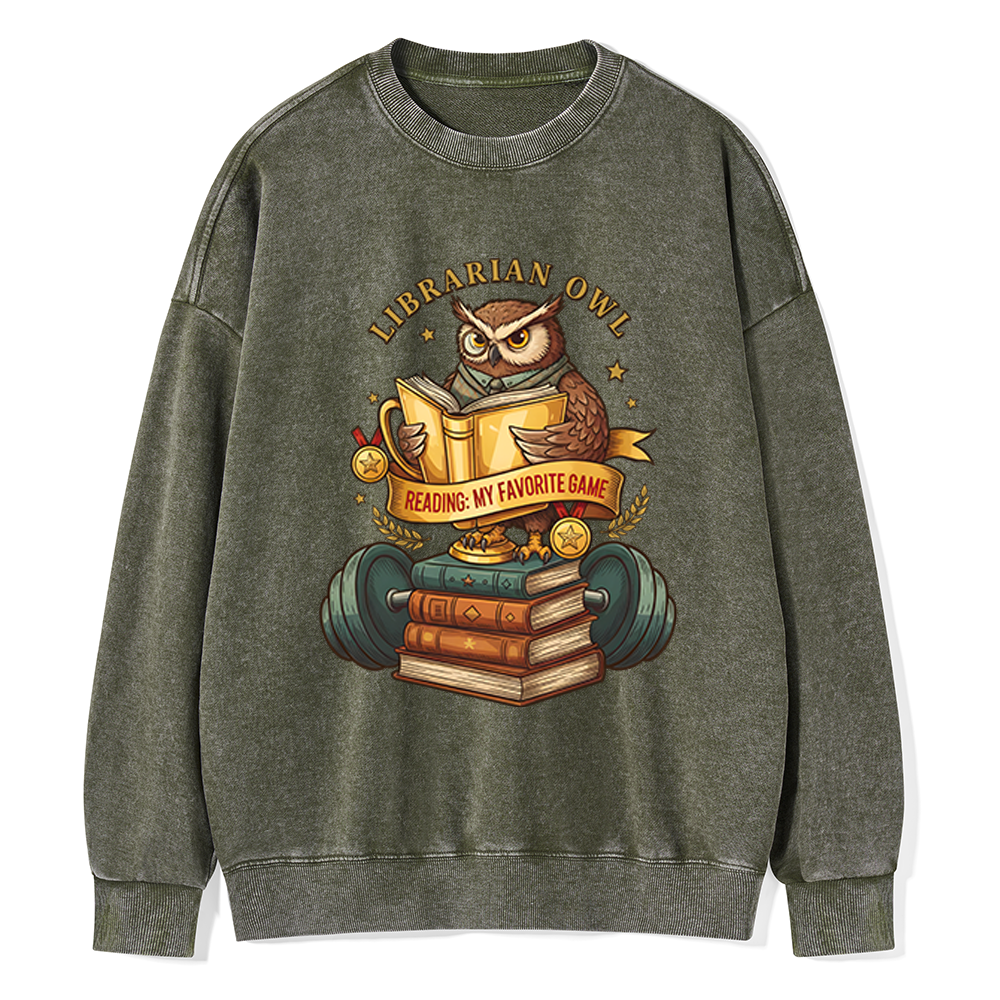 Pagewings Librarian Owl Unisex Washed Sweatshirt