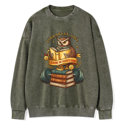Pagewings Librarian Owl Unisex Washed Sweatshirt