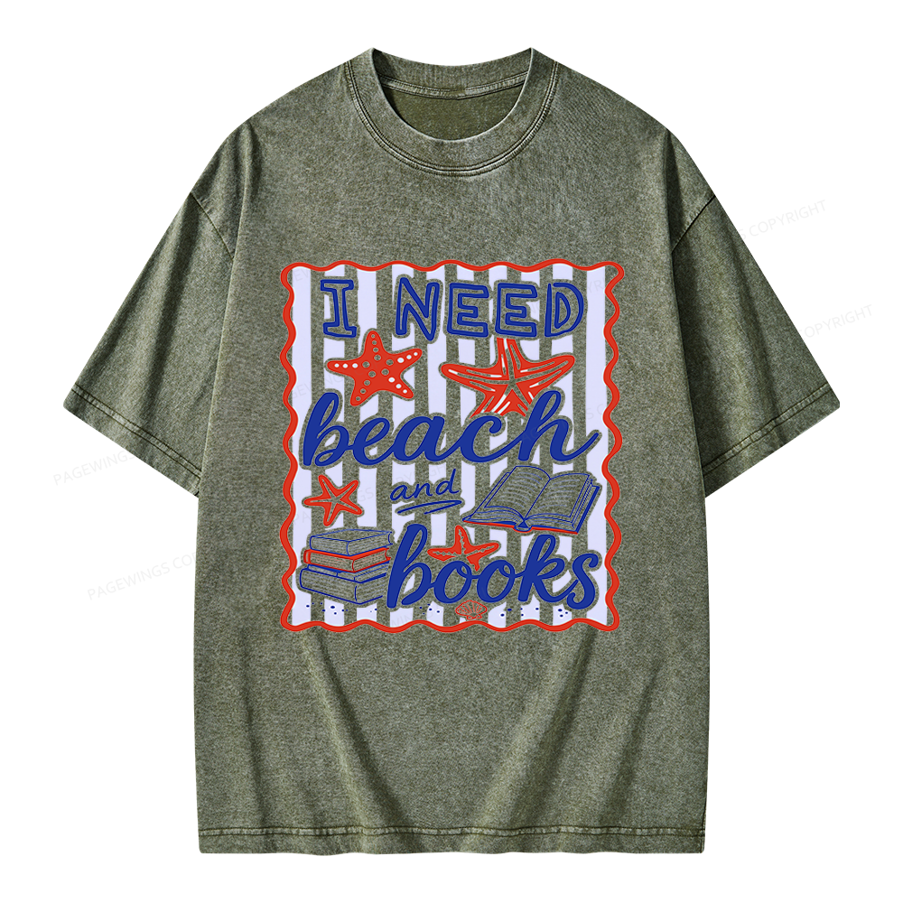 Pagewing I Need Beach Books Unisex Washed T-shirt
