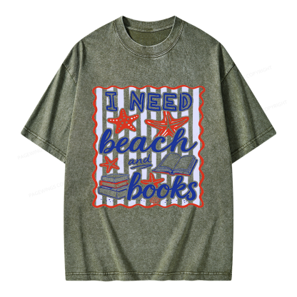 Pagewing I Need Beach Books Unisex Washed T-shirt