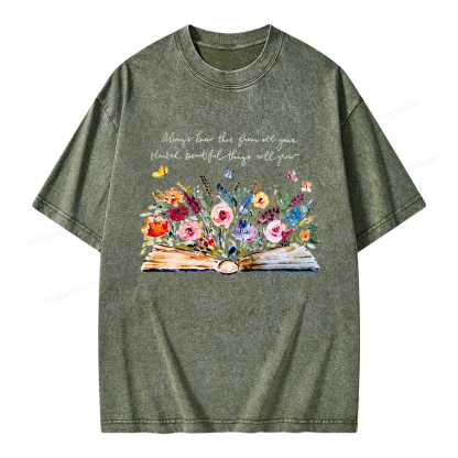 Pagewing Floral Book Unisex Washed T-shirt