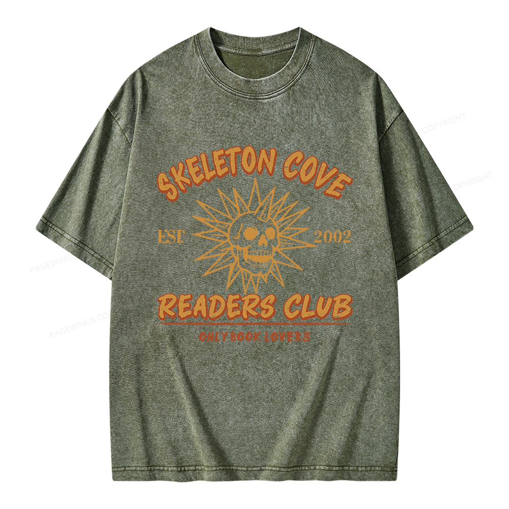 Pagewings Skeleton Cove Readers Club Unisex Washed T-shirt