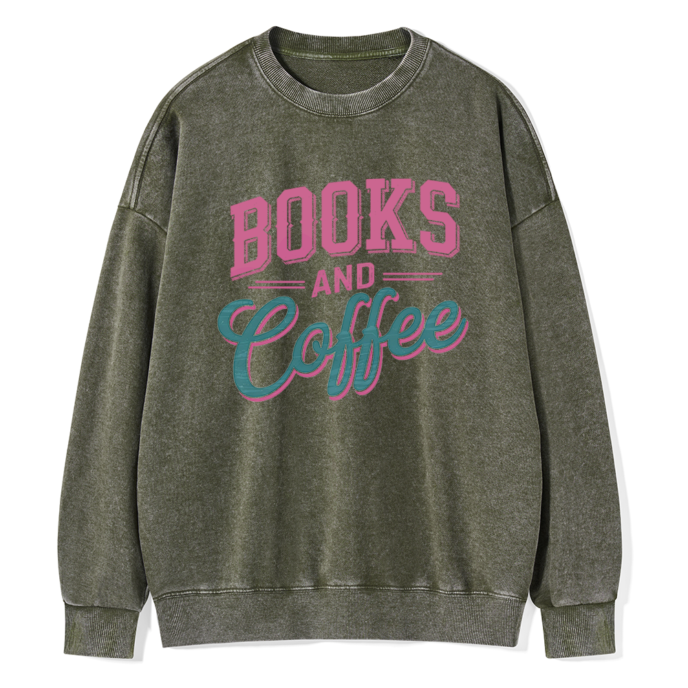Pagewings Books And Coffee Unisex Washed Sweatshirt