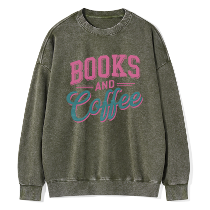 Pagewings Books And Coffee Unisex Washed Sweatshirt