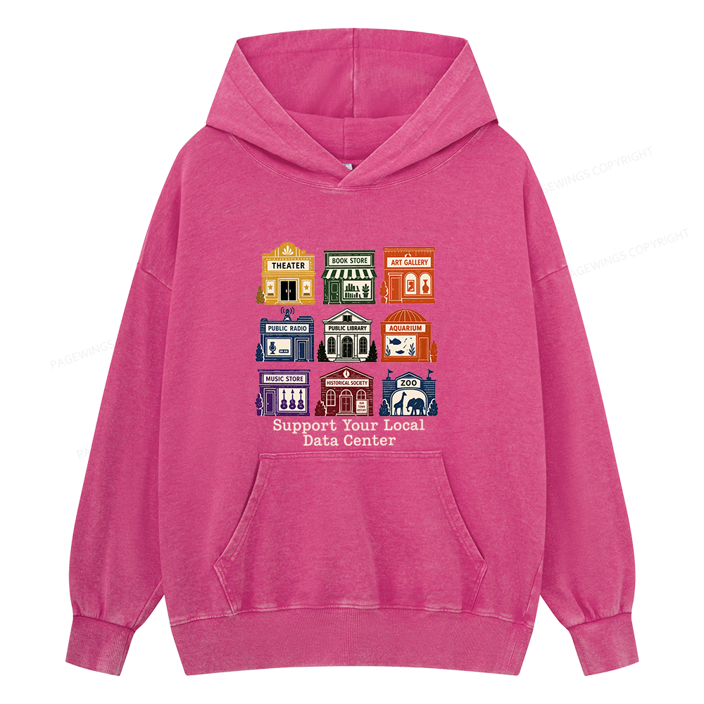 Pagewing Support Your Local Data Center16102 Book Unisex Washed Hoodie
