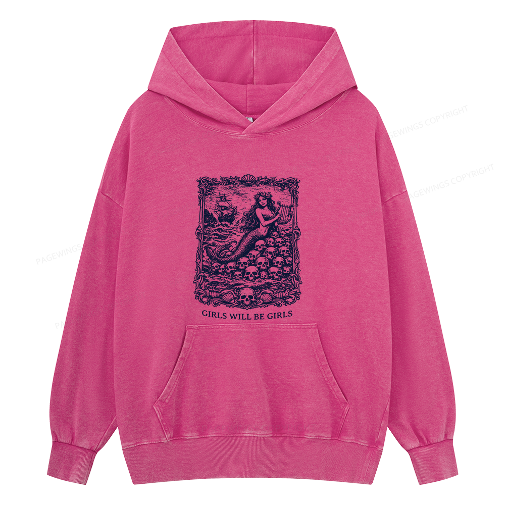 Pagewings Girls Will Be Girls15607 Book Unisex Washed Hoodie