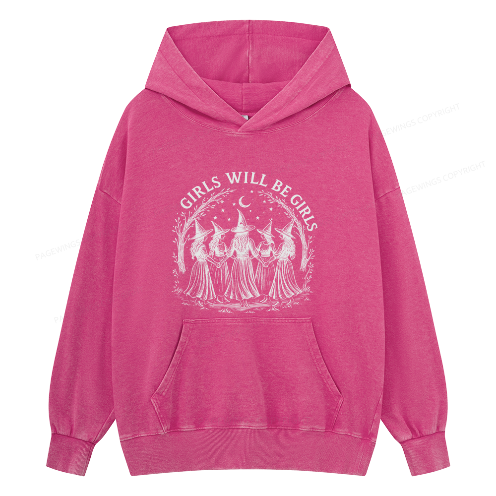 Pagewings Girls Will Be Girls15692 Book Unisex Washed Hoodie