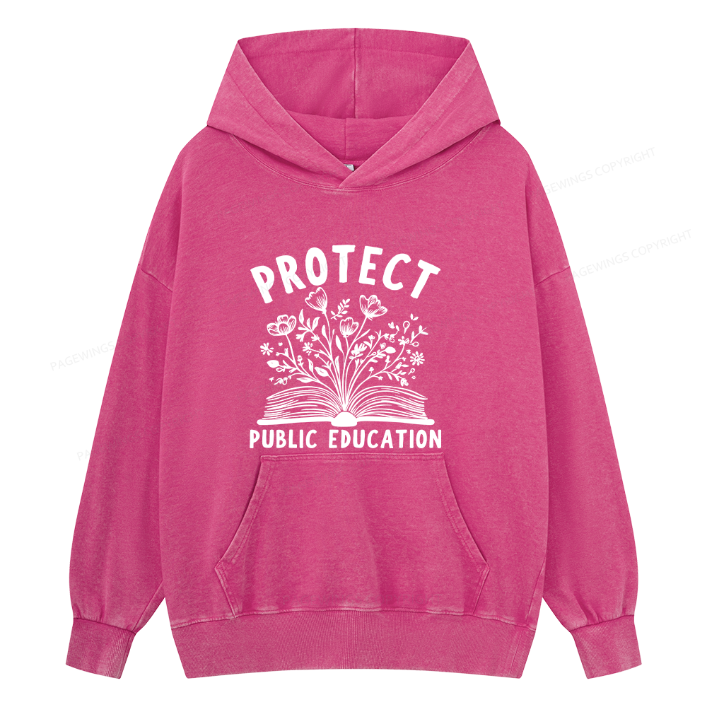 Pagewings Protect Public Education15808 Book Unisex Washed Hoodie
