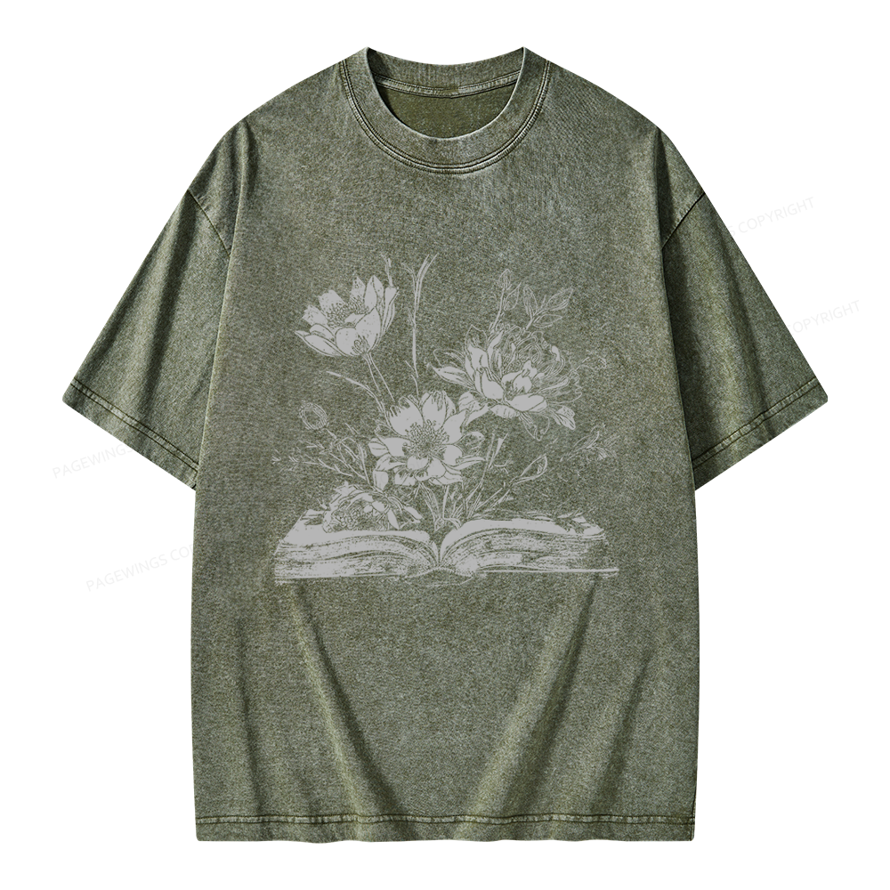 Pagewings Book and Flowers Unisex Washed T-shirt