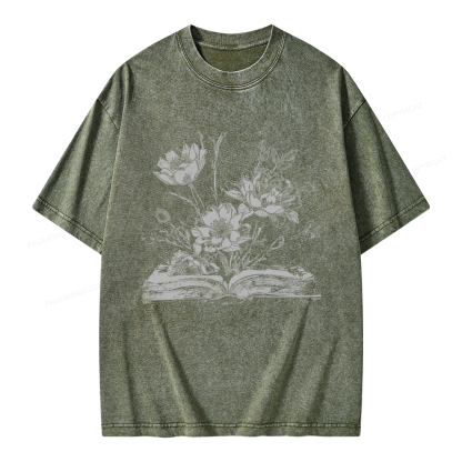 Pagewings Book and Flowers Unisex Washed T-shirt