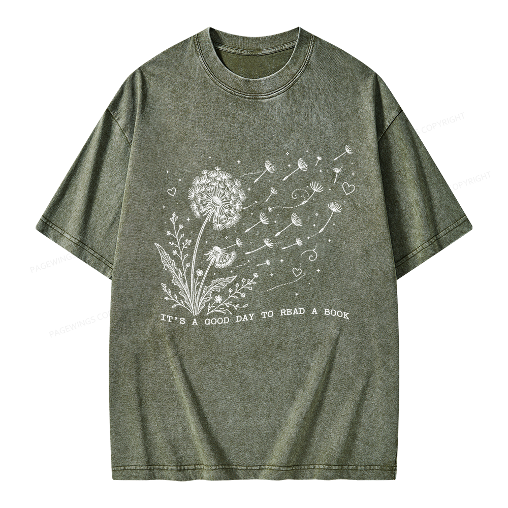 Pagewings It’s a Good Day to Read a Book Unisex Washed T-shirt