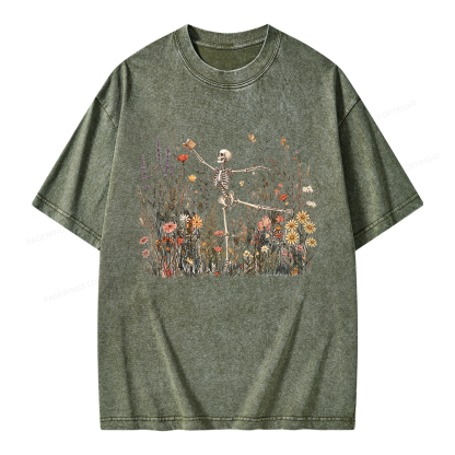 Pagewings Skeleton Reading Unisex Washed T-shirt